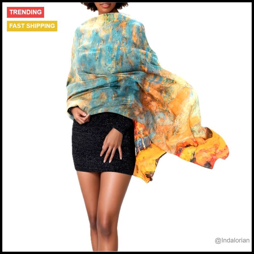Oversized Silk Scarf Shawl Wrap Jacquard Floral Elegant Chic Winter Travel